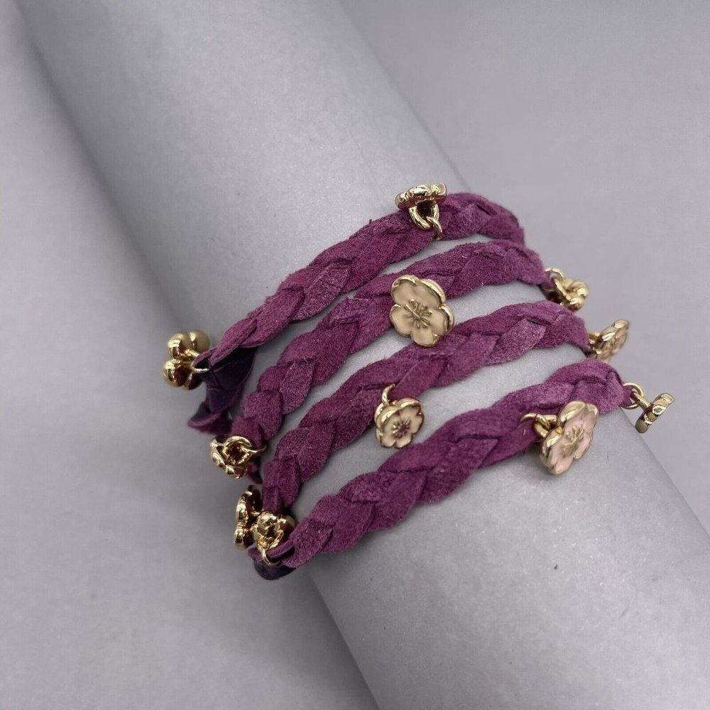 Kidada Disney Couture Floral Gold tone Charms Wrap Bracelet, Purple Leather